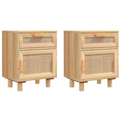 VIDAXL 37516& 2 Pcs Tables de chevet - Table De Nuit - Armoire de Rangement - Marron Bois pin massif et rotin naturel Marron - Publicité VIDAXL 37516& 2 Pcs Tables de chevet - Table De Nuit - Armoire de Rangement - Marron Bois pin massif et rotin naturel Marron - Publicité