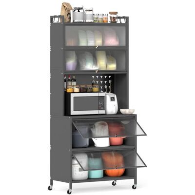 Buffet de Cuisine à 6 Niveaux COSTWAY avec Lumières Portes Battantes Panneau Perforé Crochets 4 Roues ou Pieds AjustablesNoir Noir - Publicité Buffet de Cuisine à 6 Niveaux COSTWAY avec Lumières Portes Battantes Panneau Perforé Crochets 4 Roues ou Pieds AjustablesNoir Noir - Publicité