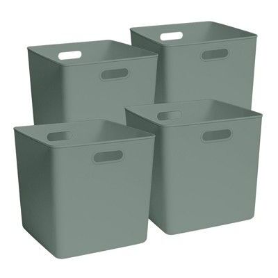 BOX AND BEYOND Lot 4 bacs de rangement en plastique vert sauge 31 x 31 x 31 cm Vert - Publicité BOX AND BEYOND Lot 4 bacs de rangement en plastique vert sauge 31 x 31 x 31 cm Vert - Publicité