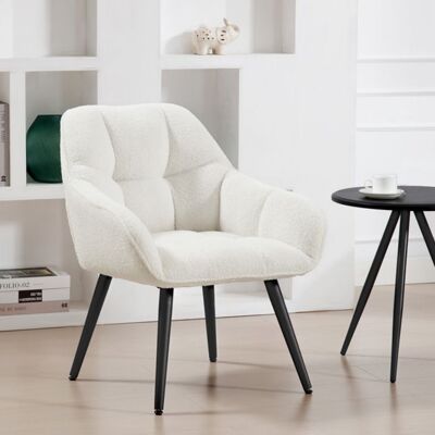 Fauteuil Salon WOLTU - Fauteuil Relax en Tissu bouclette - Pieds Métalliques - Crème Beige - Publicité Fauteuil Salon WOLTU - Fauteuil Relax en Tissu bouclette - Pieds Métalliques - Crème Beige - Publicité