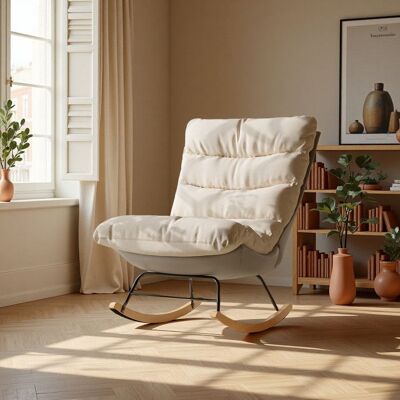 Fauteuil à Bascule - Confort Expert - Tissu Lin et Simili Cuir - Oscillation Silencieuse - 1 Place Beige - Publicité Fauteuil à Bascule - Confort Expert - Tissu Lin et Simili Cuir - Oscillation Silencieuse - 1 Place Beige - Publicité