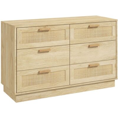Commode design bohème en rotin - HOMCOM - 6 tiroirs - meuble de rangement - chêne Beige - Publicité Commode design bohème en rotin - HOMCOM - 6 tiroirs - meuble de rangement - chêne Beige - Publicité