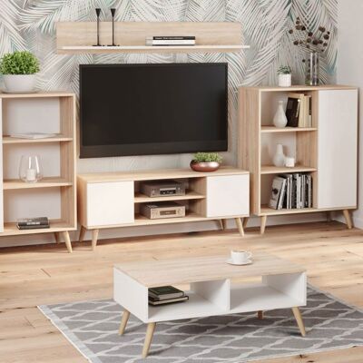 KOBI Focus Meuble TV - Style Scandinave 155cm Blanc & Chêne - Publicité KOBI Focus Meuble TV - Style Scandinave 155cm Blanc & Chêne - Publicité