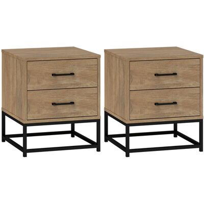 Lot de 2 tables de chevet - HOMCOM - 2 tiroirs - style industriel - pour chambre à coucher salon - bois naturel Beige - Publicité Lot de 2 tables de chevet - HOMCOM - 2 tiroirs - style industriel - pour chambre à coucher salon - bois naturel Beige - Publicité