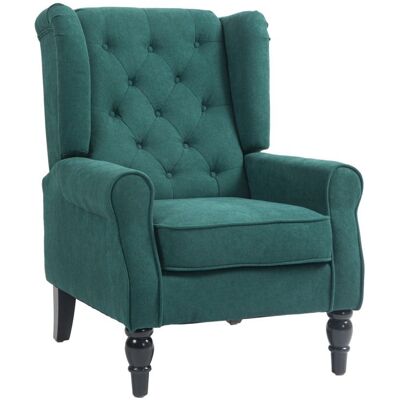 Fauteuil de salon capitonné - HOMCOM - avec assise large pieds en bois style classique - grand confort - 74 x 86 x 102 cm - vert Gris - Publicité Fauteuil de salon capitonné - HOMCOM - avec assise large pieds en bois style classique - grand confort - 74 x 86 x 102 cm - vert Gris - Publicité