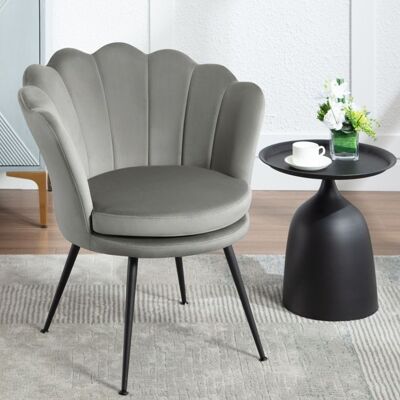 WOLTU Fauteuil Coquillage Salon - Dossier en Forme de Pétale - Chaise Velours Pieds en Métal - Gris Gris - Publicité WOLTU Fauteuil Coquillage Salon - Dossier en Forme de Pétale - Chaise Velours Pieds en Métal - Gris Gris - Publicité