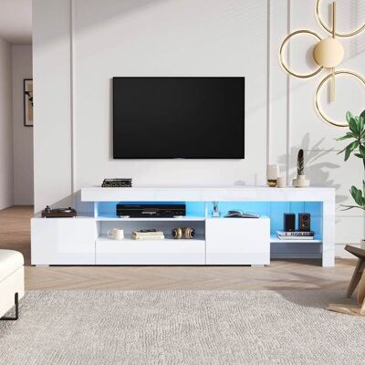 LEMONBEST Meuble TV blanc brillant 192 x 37 x 53 cm avec LED 3 portes et étagères — pour TV jusquà 85 pouces Blanc - Publicité LEMONBEST Meuble TV blanc brillant 192 x 37 x 53 cm avec LED 3 portes et étagères — pour TV jusquà 85 pouces Blanc - Publicité