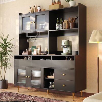 MERAX Buffet Haut Noir - avec Portes en Verre - Vaisselier - Meuble de Salle à Manger - avec Tiroirs et Porte-bouteilles - 145x39x171 cm Noir - Publicité MERAX Buffet Haut Noir - avec Portes en Verre - Vaisselier - Meuble de Salle à Manger - avec Tiroirs et Porte-bouteilles - 145x39x171 cm Noir - Publicité