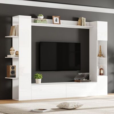 MERAX Ensemble Meuble TV 228 x 30 x 170 cm avec Étagères Colonne de Rangement Vitré - Surface Blanc Haute Brillance Blanc - Publicité MERAX Ensemble Meuble TV 228 x 30 x 170 cm avec Étagères Colonne de Rangement Vitré - Surface Blanc Haute Brillance Blanc - Publicité