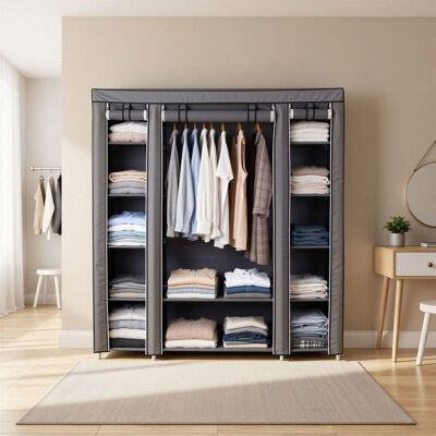 SONGMICS Penderie tissu avec housse armoire de rangement modulable 12 compartiments cadre métal chambre gris Gris - Publicité SONGMICS Penderie tissu avec housse armoire de rangement modulable 12 compartiments cadre métal chambre gris Gris - Publicité