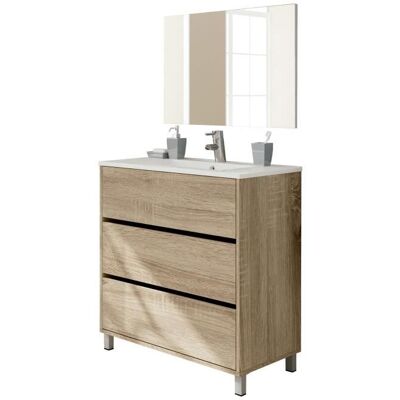 PEGANE Meuble de salle de bain avec 3 portes coloris chêne cambian - Hauteur 88 x largeur 815 x profondeur 465 cm Marron - Publicité PEGANE Meuble de salle de bain avec 3 portes coloris chêne cambian - Hauteur 88 x largeur 815 x profondeur 465 cm Marron - Publicité