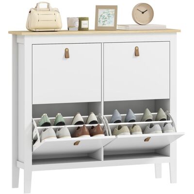 Meuble à chaussures - HOMCOM - 20 paires - 4 tiroirs portes rabattables étagères amovibles et réglables - 105x24x955cm - blanc Blanc - Publicité Meuble à chaussures - HOMCOM - 20 paires - 4 tiroirs portes rabattables étagères amovibles et réglables - 105x24x955cm - blanc Blanc - Publicité