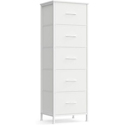 Commode 5 Tiroirs - SONGMICS - Blanc Nuage et Blanc Neige - Acier - Tissu non-tissé - Kit anti-basculement Blanc - Publicité Commode 5 Tiroirs - SONGMICS - Blanc Nuage et Blanc Neige - Acier - Tissu non-tissé - Kit anti-basculement Blanc - Publicité