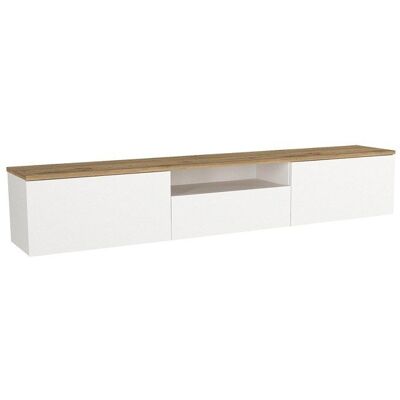 VENTE-UNIQUE Meuble TV suspendu avec 3 portes et 1 niche - Blanc et naturel - LOTULA Beige - Publicité VENTE-UNIQUE Meuble TV suspendu avec 3 portes et 1 niche - Blanc et naturel - LOTULA Beige - Publicité