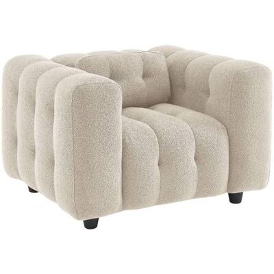 SWEEEK Fauteuil 1 place en bouclette texturée capitonné beige structure bois deucalyptus et contreplaqué Beige - Publicité SWEEEK Fauteuil 1 place en bouclette texturée capitonné beige structure bois deucalyptus et contreplaqué Beige - Publicité
