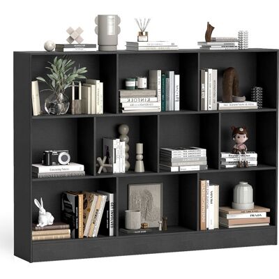 Bibliothèque de Rangement à 3 Niveaux COSTWAY-140 x 24 x 104 CM-10 Cases Ouverts-Kit Anti-Basculement-Capacité Max 170 KG-Noir Noir - Publicité Bibliothèque de Rangement à 3 Niveaux COSTWAY-140 x 24 x 104 CM-10 Cases Ouverts-Kit Anti-Basculement-Capacité Max 170 KG-Noir Noir - Publicité