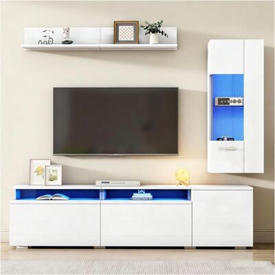 Meuble TV mural 3 pièces - LEMONBEST - 180x40x45/LED - Blanc brillant - Pour TV jusquà 80 Blanc - Publicité Meuble TV mural 3 pièces - LEMONBEST - 180x40x45/LED - Blanc brillant - Pour TV jusquà 80 Blanc - Publicité