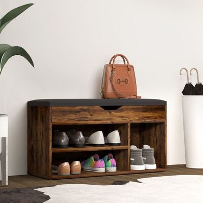 Generic Meuble Chaussures Banc à Chaussures 2 Niveaux Rangement Niche + Coffre intégré avec Coussin Effet bois dacajou Marron - Publicité Generic Meuble Chaussures Banc à Chaussures 2 Niveaux Rangement Niche + Coffre intégré avec Coussin Effet bois dacajou Marron - Publicité