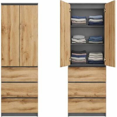 HOME COLLECTIVE Armoire multifonction 2 portes 3 étagères & 3 tiroirs - Meuble de rangement chambre ou bureau - 50x40x180 cm - Anthracite/chêne Gris - Publicité HOME COLLECTIVE Armoire multifonction 2 portes 3 étagères & 3 tiroirs - Meuble de rangement chambre ou bureau - 50x40x180 cm - Anthracite/chêne Gris - Publicité