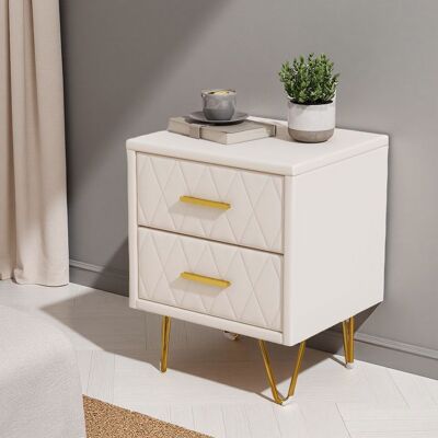 Table de Chevet - COZY - Lot de 2 - 41x35x51 cm - 2 Tiroirs - Blanc et Or - Style Moderne Blanc - Publicité Table de Chevet - COZY - Lot de 2 - 41x35x51 cm - 2 Tiroirs - Blanc et Or - Style Moderne Blanc - Publicité