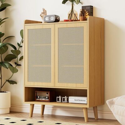 MERAX Armoire à Chaussures en Rotin Naturel Meuble Entrée Étagère à Chaussures avec 2 portes et 5 étagères pour Couloir Marron - Publicité MERAX Armoire à Chaussures en Rotin Naturel Meuble Entrée Étagère à Chaussures avec 2 portes et 5 étagères pour Couloir Marron - Publicité