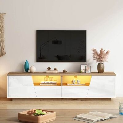Meuble TV - LEMONBEST - Modèle indépendant - 180 x 40 x 46 cm - Blanc & bois naturel - LED contrôlable Blanc - Publicité Meuble TV - LEMONBEST - Modèle indépendant - 180 x 40 x 46 cm - Blanc & bois naturel - LED contrôlable Blanc - Publicité
