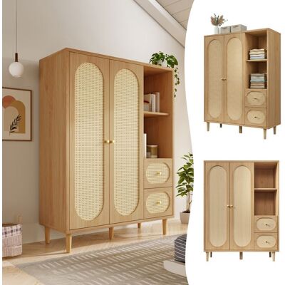 Armoire de Chambre - 2 Portes 2 Tiroirs Étagères Ouvertes et Penderie - Placard Style Rustique - MERAX Marron - Publicité Armoire de Chambre - 2 Portes 2 Tiroirs Étagères Ouvertes et Penderie - Placard Style Rustique - MERAX Marron - Publicité