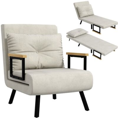 Fauteuil convertible HOMCOM 4 en 1 chauffeuse lit 1 place dossier réglable accoudoirs en bois et coussin tissu effet velours crème Blanc - Publicité Fauteuil convertible HOMCOM 4 en 1 chauffeuse lit 1 place dossier réglable accoudoirs en bois et coussin tissu effet velours crème Blanc - Publicité