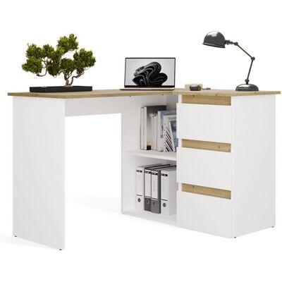 CDF NICEA - bureau dangle avec rangement - 3 tiroirs + 2 etagères - 120x485x75 cm - bureau dordinateur - Artisan Blanc Blanc - Publicité CDF NICEA - bureau dangle avec rangement - 3 tiroirs + 2 etagères - 120x485x75 cm - bureau dordinateur - Artisan Blanc Blanc - Publicité