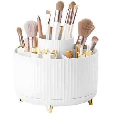Boîte de Rangement Maquillage - Organisateur - Rotatif 360° - 5 Compartiments - Transparent - Blanc Blanc - Publicité Boîte de Rangement Maquillage - Organisateur - Rotatif 360° - 5 Compartiments - Transparent - Blanc Blanc - Publicité