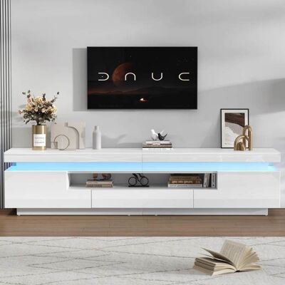 Meuble TV - LEMONBEST - Meuble TV LED 175 cm - Blanc brillant - 2 armoires & 1 tiroir - LED contrôlable Blanc - Publicité Meuble TV - LEMONBEST - Meuble TV LED 175 cm - Blanc brillant - 2 armoires & 1 tiroir - LED contrôlable Blanc - Publicité