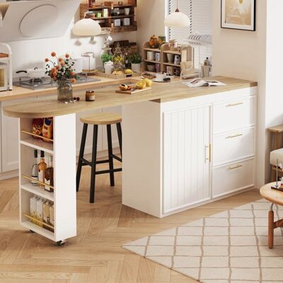 MERAX Meuble Bar de Cuisine - 3 Tiroirs Placard et Étagères Réglables - Blanc Effet Bois - Table Haute avec Rangements Latéraux Blanc - Publicité MERAX Meuble Bar de Cuisine - 3 Tiroirs Placard et Étagères Réglables - Blanc Effet Bois - Table Haute avec Rangements Latéraux Blanc - Publicité