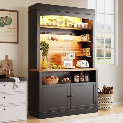 MERAX Buffet Haut de Cuisine avec LED Étagères Ouvertes 2 Portes 6 Crochets Noir 107 x 43 x 184 cm Noir - Publicité MERAX Buffet Haut de Cuisine avec LED Étagères Ouvertes 2 Portes 6 Crochets Noir 107 x 43 x 184 cm Noir - Publicité