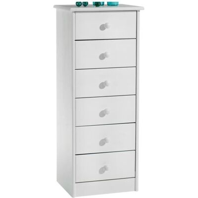 Idimex Chiffonnier RONDO meuble de rangement commode apothicaire avec 6 tiroirs en pin massif lasuré blanc Blanc - Publicité Idimex Chiffonnier RONDO meuble de rangement commode apothicaire avec 6 tiroirs en pin massif lasuré blanc Blanc - Publicité