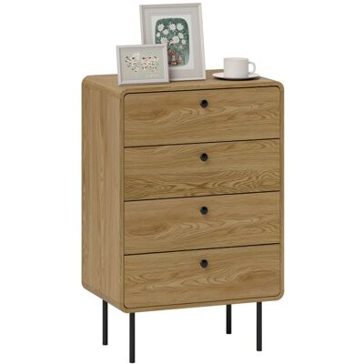 Commode - HOMCOM - 4 tiroirs - pieds en acier coins arrondis - panneau de particules et MDF - 60 x 39 x 915 cm - chêne Marron - Publicité Commode - HOMCOM - 4 tiroirs - pieds en acier coins arrondis - panneau de particules et MDF - 60 x 39 x 915 cm - chêne Marron - Publicité