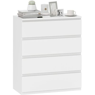 Commode - HOMCOM - 4 tiroirs - avec mécanisme de fermeture en douceur - panneau de particules - 80 x 39 x 95 cm - blanc Blanc - Publicité Commode - HOMCOM - 4 tiroirs - avec mécanisme de fermeture en douceur - panneau de particules - 80 x 39 x 95 cm - blanc Blanc - Publicité