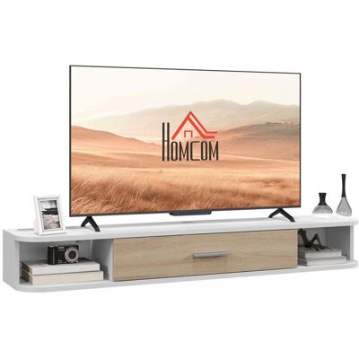 Meuble TV mural HOMCOM banc TV jusquà 50 pouces avec compartiments ouverts et armoire à porte rabattable 120l x 26P x 16H cm Blanc Blanc - Publicité Meuble TV mural HOMCOM banc TV jusquà 50 pouces avec compartiments ouverts et armoire à porte rabattable 120l x 26P x 16H cm Blanc Blanc - Publicité