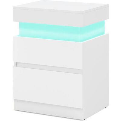 VASAGLE Table de Chevet Moderne avec LED Table d’Appoint 2 Tiroirs Multiprise Intégrée 35 x 40 x 55 cm Blanc Blanc - Publicité VASAGLE Table de Chevet Moderne avec LED Table d’Appoint 2 Tiroirs Multiprise Intégrée 35 x 40 x 55 cm Blanc Blanc - Publicité