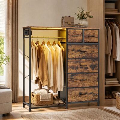 SONGMICS Commode 3 en 1 avec Portant à Vêtements 6 Tiroirs LED et Prises 1027 x 35 x 1176 cm Taupe Marron - Publicité SONGMICS Commode 3 en 1 avec Portant à Vêtements 6 Tiroirs LED et Prises 1027 x 35 x 1176 cm Taupe Marron - Publicité