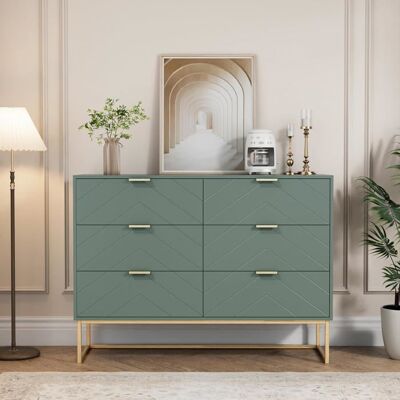 GOOBUY Commode avec 6 Tiroirs 100cm Meuble de Rangement Motif de Lignes Style Scandinave Elégant 100x34x735cm Vert Vert - Publicité GOOBUY Commode avec 6 Tiroirs 100cm Meuble de Rangement Motif de Lignes Style Scandinave Elégant 100x34x735cm Vert Vert - Publicité