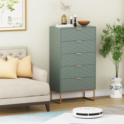 GOOBUY Commode avec 5 Tiroirs 60cm Meuble de Rangement Motif de Lignes Style Scandinave Elégant 60 x 34 x 110 cm Vert Vert - Publicité GOOBUY Commode avec 5 Tiroirs 60cm Meuble de Rangement Motif de Lignes Style Scandinave Elégant 60 x 34 x 110 cm Vert Vert - Publicité