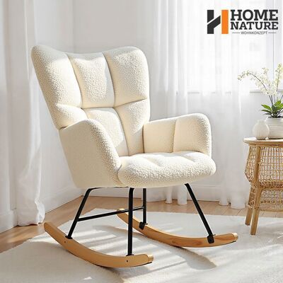 HOME NATURE WOHNKONZEPT Fauteuil à bascule - Dossier haut - Tissu teddy - Assise mousse épaisse - Pieds antidérapants Blanc - Publicité HOME NATURE WOHNKONZEPT Fauteuil à bascule - Dossier haut - Tissu teddy - Assise mousse épaisse - Pieds antidérapants Blanc - Publicité