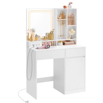 VASAGLE Coiffeuse avec Miroir et Lumière Largeur de 90 cm avec Tiroir et Étagères Réglables Prise de Courant Blanc Nuage Blanc - Publicité VASAGLE Coiffeuse avec Miroir et Lumière Largeur de 90 cm avec Tiroir et Étagères Réglables Prise de Courant Blanc Nuage Blanc - Publicité