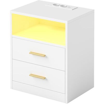 VASAGLE Table de chevet moderne avec Tiroirs Lumières LED Multiprises et Ports USB pour Chambre Blanc Blanc - Publicité VASAGLE Table de chevet moderne avec Tiroirs Lumières LED Multiprises et Ports USB pour Chambre Blanc Blanc - Publicité