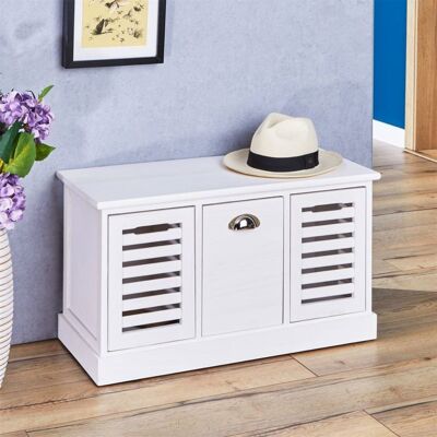 Idimex Banc de rangement TRIENT meuble bas coffre et 3 caisses de rangement en MDF et bois de paulownia blanc Blanc - Publicité Idimex Banc de rangement TRIENT meuble bas coffre et 3 caisses de rangement en MDF et bois de paulownia blanc Blanc - Publicité