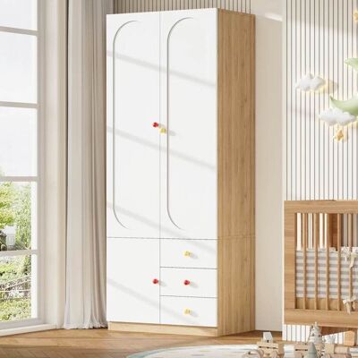 Armoire de rangement - LEMONBEST - 80×45×200 cm - 2 portes - 3 tiroirs - Poignées en céramique Blanc - Publicité Armoire de rangement - LEMONBEST - 80×45×200 cm - 2 portes - 3 tiroirs - Poignées en céramique Blanc - Publicité