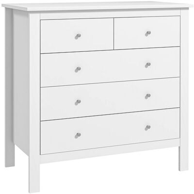 Commode - HOMCOM - avec 5 tiroirs poignées glissières métalliques protection anti-basculement - 79l x 395P x 805H cm - blanc Blanc - Publicité Commode - HOMCOM - avec 5 tiroirs poignées glissières métalliques protection anti-basculement - 79l x 395P x 805H cm - blanc Blanc - Publicité