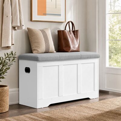 VASAGLE Coffre de Rangement 2 Charnières de Sécurité Style Rustique pour Entrée Chambre 41 x 81 x 49 cm Blanc et Gris Blanc - Publicité VASAGLE Coffre de Rangement 2 Charnières de Sécurité Style Rustique pour Entrée Chambre 41 x 81 x 49 cm Blanc et Gris Blanc - Publicité