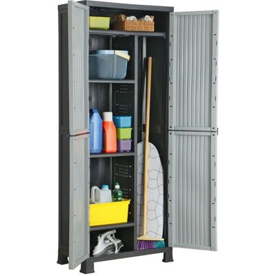Armoire en plastique - vidaXL - 68x39x1715 cm - Gris - 2 portes - Charge par étagère 20 kg - Verrouillable Gris - Publicité Armoire en plastique - vidaXL - 68x39x1715 cm - Gris - 2 portes - Charge par étagère 20 kg - Verrouillable Gris - Publicité