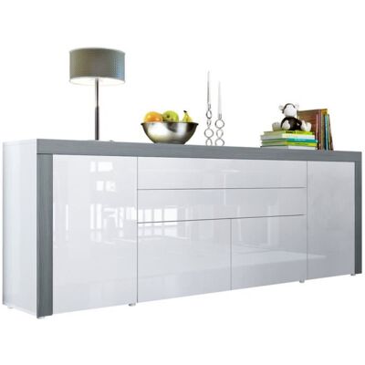 Vladon Buffet commode La Paz V2 en Blanc haute brillance - Blanc haute brillance - Avola-Anthracite Gris - Publicité Vladon Buffet commode La Paz V2 en Blanc haute brillance - Blanc haute brillance - Avola-Anthracite Gris - Publicité